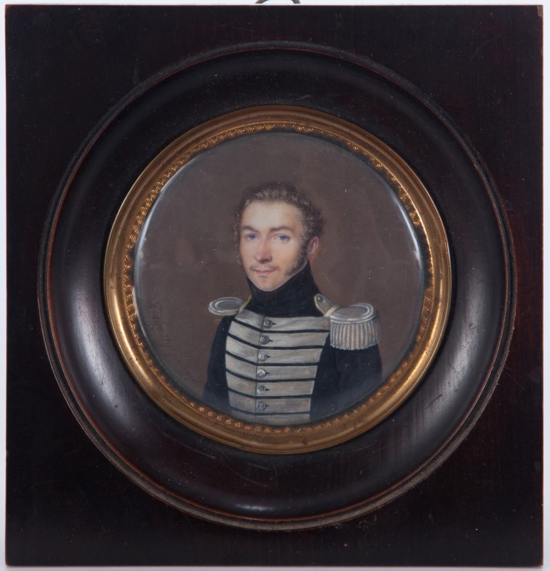 Joseph Dubasty (act.1808-1842)- Portrait d'un officier- miniature sur ivoirine- signée- située "