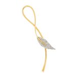 Broche feuille 2 ors 750 sertie de diamants taille brillant- long. 8 cm- 7g