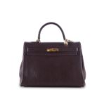 Hermès- sac Kelly 35 retourné en veau taurillon Clémence chocolat- année 2002- piqué sellier brun-