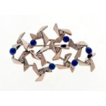 Broche en or gris 750 brossé sertie de billes de lapis lazuli et diamants- long. 5 cm- 10g