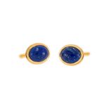 Paire de boutons de manchette en or 750 sertie de lapis lazuli cabochon- 11g