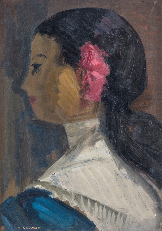 Albert Chavaz (1907-1990)- Portrait de femme- au verso "Femme debout"- huile sur panneau- signée