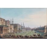 Luigi Mayer (c.1750-1803)- Principal square in Grand Cairo with Murad Bayps Palace- gouache-