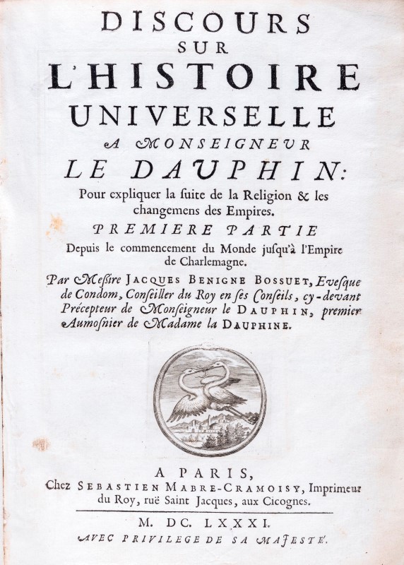 BOSSUET. (Jacques Bénigne). Discours sur l'histoire universelle à Monseigneur le Dauphin. Paris- - Image 2 of 2