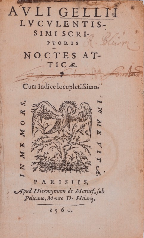 AULU (Gelle). Luculentissimi scriptoris noctes atticae. Paris- Jérôme de Marnef- 1560. In-16 plein - Image 2 of 3