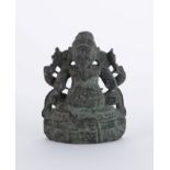 Ganesha en shiste gris- Inde méridionale- probablement Karnataka- circa XIIe s.- assis sur un