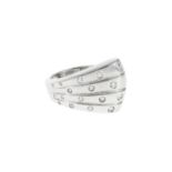 Bague vague en or gris 750 ponctuée de diamants taille brillant- doigt 53-13- 13g /