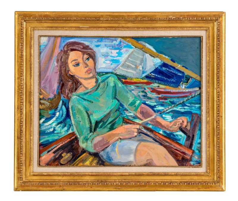 André Planson (1898-1981)- Portrait de Maria Calvi- huile sur toile- signée et datée 61- 65x81 - Image 2 of 3