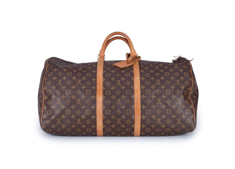 Louis Vuitton- sac Keepall 60 en toile enduite monogrammée et cuir naturel- 32x60 cm /