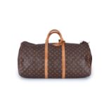 Louis Vuitton- sac Keepall 60 en toile enduite monogrammée et cuir naturel- 32x60 cm /