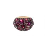 Pomellato- Tabou- bague en or  rose 750 et argent bruni sertie de grenat rhodolite taille ovale et