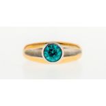 Bague 2 ors 750 sertie d'un zircon bleu taille brillant- doigt 54-14- 8g