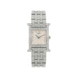 Hermès- Heure H - montre-bracelet en acier sertie de diamants Signée Hermès : cadran- boîte-