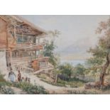 Josef Höger (1801-1877)- Lac salzbourgeois depuis la terrasse- aquarelle sur papier- signée- datée