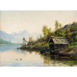 Frithjof Smith-Hald (1846-1903)- Vue sur un fjord- huile sur toile- signée- 47x64 cm /