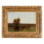 Hippolyte Camille Delpy (1842-1910)-  Paysage lacustre- huile sur toile- signée- 45-5x66-5 cm  /