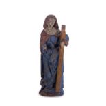 Saint en bois sculpté polychrome- XVIIe s.- porte une probable croix- polychromie postérieure-