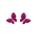 Paire de clips d'oreilles papillons en or gris 750 pavée de rubis calibrés en serti invisible et