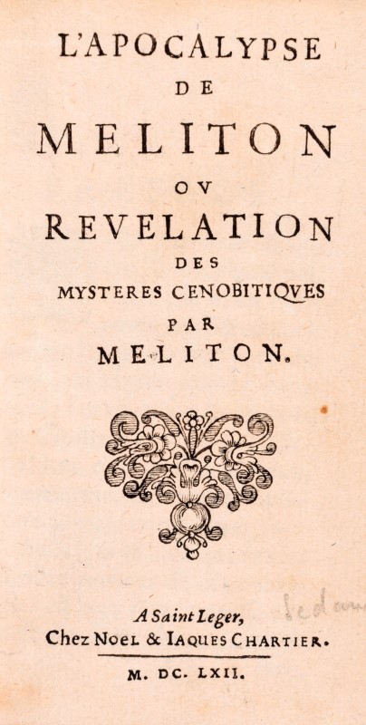[PITHOYS (Claude)]. L'Apocalypse de Meliton- ou Revelation des Mysteres cenobitiques par Meliton. - Image 2 of 3