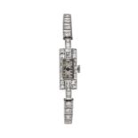 Montre-bracelet Art Déco en platine et or sertie de diamants Mécanique- 15 rubis- chiffres arabes-