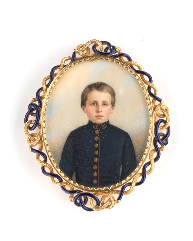 Ecole française (fin du XIXe - début du XXe s.)- Portrait de jeune garçon en uniforme- miniature sur