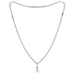 Collier en or gris 750 retenant 1 perle de culture blanche rehaussée d'un diamant taille 8/8-