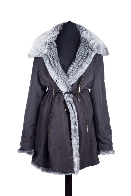 Yves Salomon- veste trois quarts en chinchilla gris et laine tricotée- réversible en imperméable-