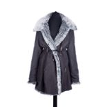 Yves Salomon- veste trois quarts en chinchilla gris et laine tricotée- réversible en imperméable-