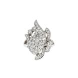 Bague fleur en or gris 750 sertie de diamants taille brillant (total env. 2.2 ct)- doigt 56-16- 8g /