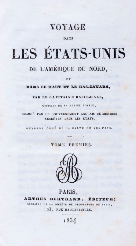 [AMERICANA]. BASIL-HALL (Capitaine). Voyage dans les Etats-Unis de l'Amérique du Nord- et dans le - Image 2 of 5