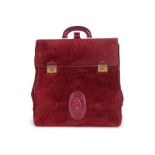 Cartier- sac haut steamer Must de Cartier en daim bordeaux et cuir- courroie de suspension-