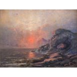 Frithjof Smith-Hald (1846-1903)- attr. à- Coucher de soleil sur la mer du Nord- huile sur panneau-