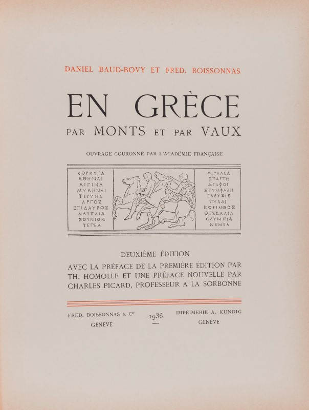 [GRECE]. BAUD-BOVY (Daniel). BOISSONNAS (Frédéric). En Grèce par monts et par vaux. Genève- - Image 3 of 5