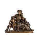 Anna Carrier (XIXe s.) Femme entourée de deux enfants- groupe en bronze à patine médaille- signé sur