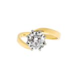 Bague 2 ors 750 sertie d'un diamant taille coussin (env. 1.5 ct)- doigt 52-12 / A diamond Ring set