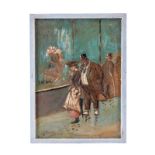 Jean-Louis Forain (1852-1931)- Couple devant une vitrine- huile sur carton- signée- 43x31 cm /