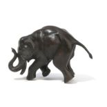 Éléphant en bronze patiné par Genryusai Seiya- Japon- époque Meiji- debout sur ses pattes