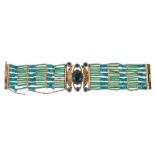 Bracelet dans le style de l'Egypte antique- métal doré- faïence siliceuse- lapis-lazuli et pierre
