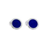 Patek Philippe- paire de boutons de manchette en or gris 750 sertie de lapis lazuli- signée- 19g-