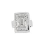 Bague rectangle en or gris 750 sertie de diamants taille brillant- doigt 53-13- 16g /