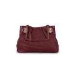 Salvatore Ferragamo- sac tote en cuir bordeaux- bouclerie en métal doré rose- housse- 26x40 cm /