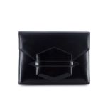 Hermès- pochette Faco en cuir de box noir- année 1991- avec miroir- 18x24 cm /
