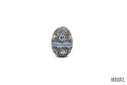 A RUSSIAN SILVER AND CLOISONNE ENAMEL EGG