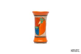 A CLARICE CLIFF MELON / PICASSO FRUIT PATTERN TUBULAR VASE