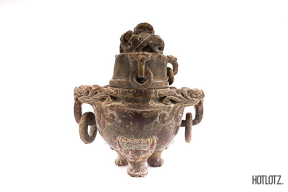 A LARGE BROWN JADE CENSER AND COVER - Image 2 of 8