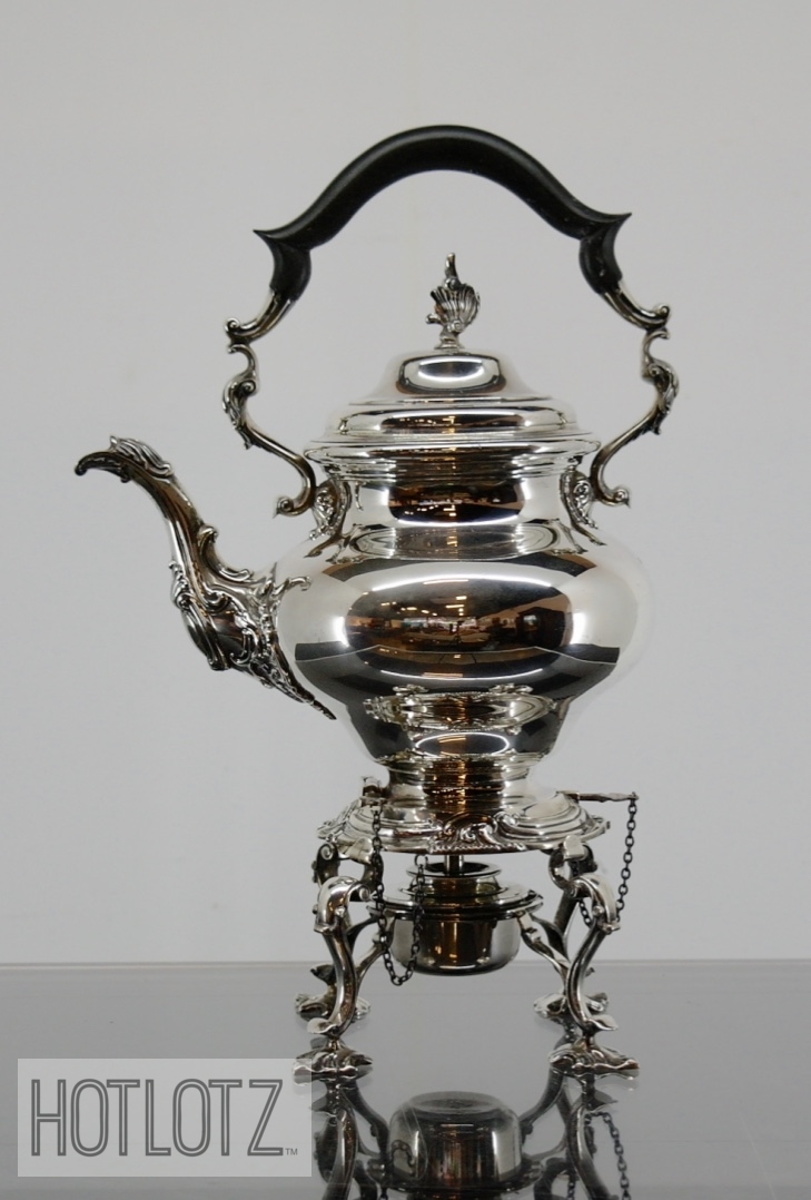 AN ENGLISH SILVER KETTLE, TEAPOT AND HOT WATER JUG - Image 2 of 7