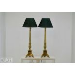 A PAIR OF VERY LARGE REGENCY STYLE GILT BRASS LAMPS
