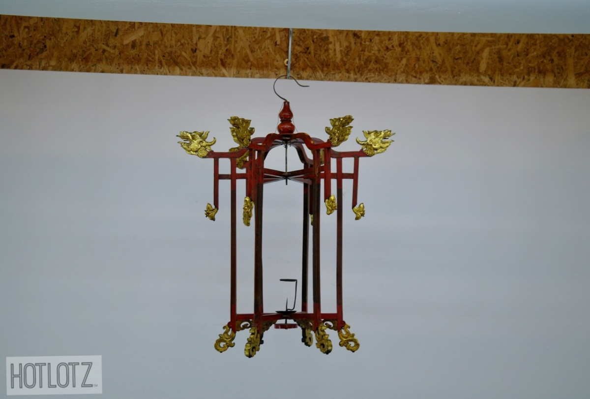 A PAIR OF ANTIQUE CHINESE HANGING LANTERNS - Image 5 of 8