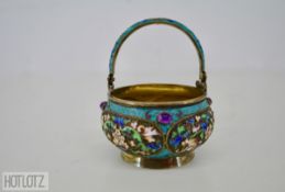 A RUSSIAN SILVER AND CLOISONNE ENAMEL BASKET