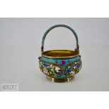 A RUSSIAN SILVER AND CLOISONNE ENAMEL BASKET